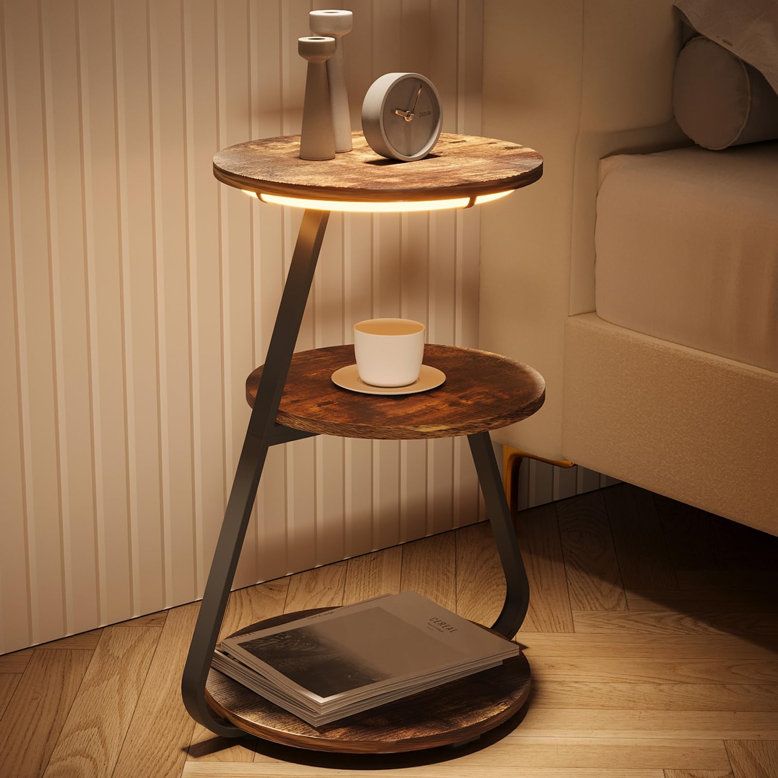 ARTETHYS Side Table, Small Round Coffee Table, Rustic Brown
