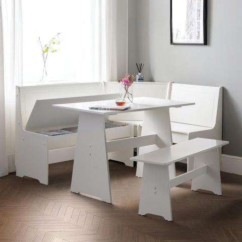 Julian Bowen Newport Corner Dining Set with Bench, White - W158 x D120cm