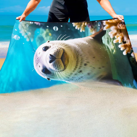 Violetpos Underwater Seal Beach Towel, Extra Large 180x90 cm 250GSM Microfibre, Sand Free Quick Dry