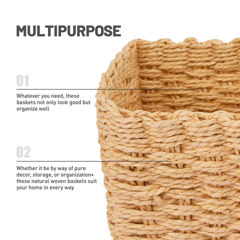 Happy Fox Wicker Bathroom Basket, 3 Piece Storage Laundry Basket, Woven Storage for Dressing Table Organization, Home Decor