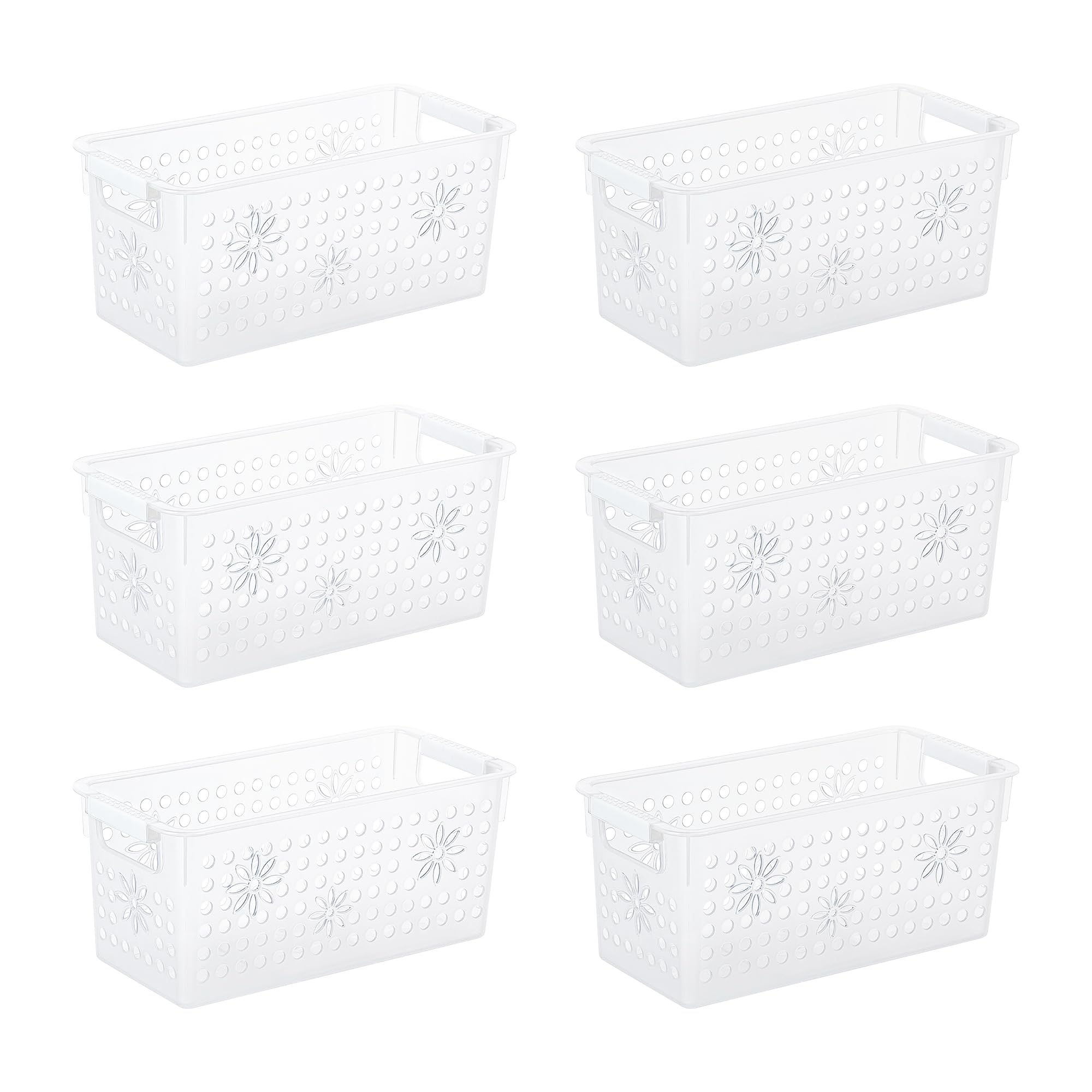 Cetomo Plastic Storage Box, Storage Baskets with Handle, Shelf Basket Organizer with Hole, Open Top Storage Bin for Home Kitchen Office, Transparent