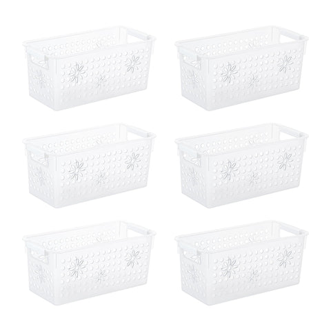 Cetomo Plastic Storage Box, Storage Baskets with Handle, Shelf Basket Organizer with Hole, Open Top Storage Bin for Home Kitchen Office, Transparent