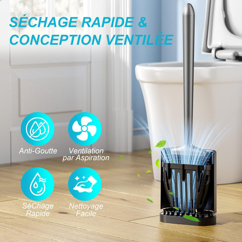 Sellemer Toilet Brush and Holder Set for Bathroom, Flexible Toilet Bowl Brush Head with Silicone Bristles, Ventilation Slots Base (Rose Gold)