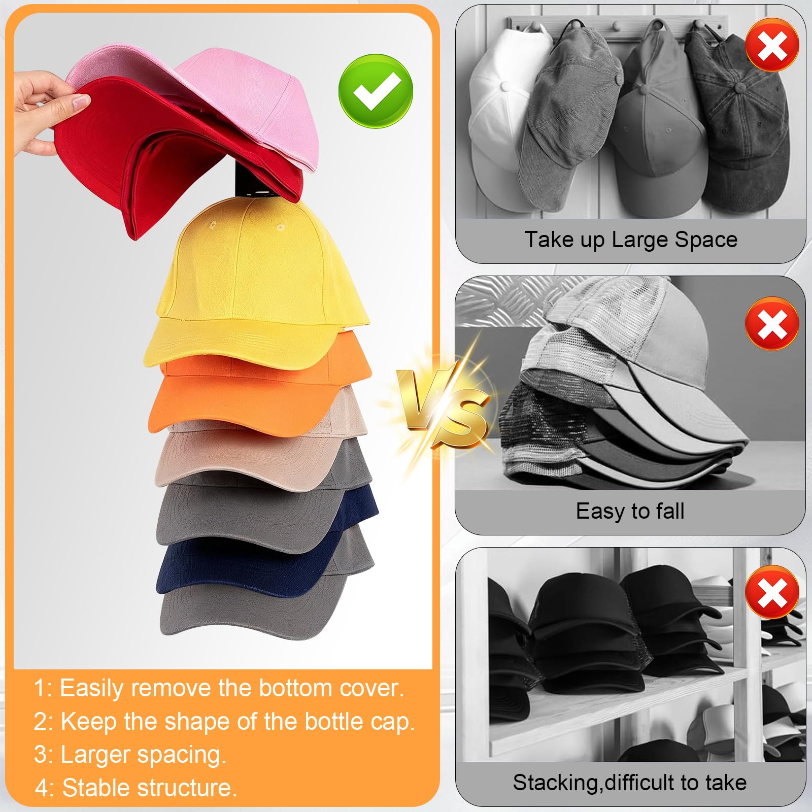 2 Pack Hat Storage for Baseball Caps, Hat Rack holder for Wall Closet Door