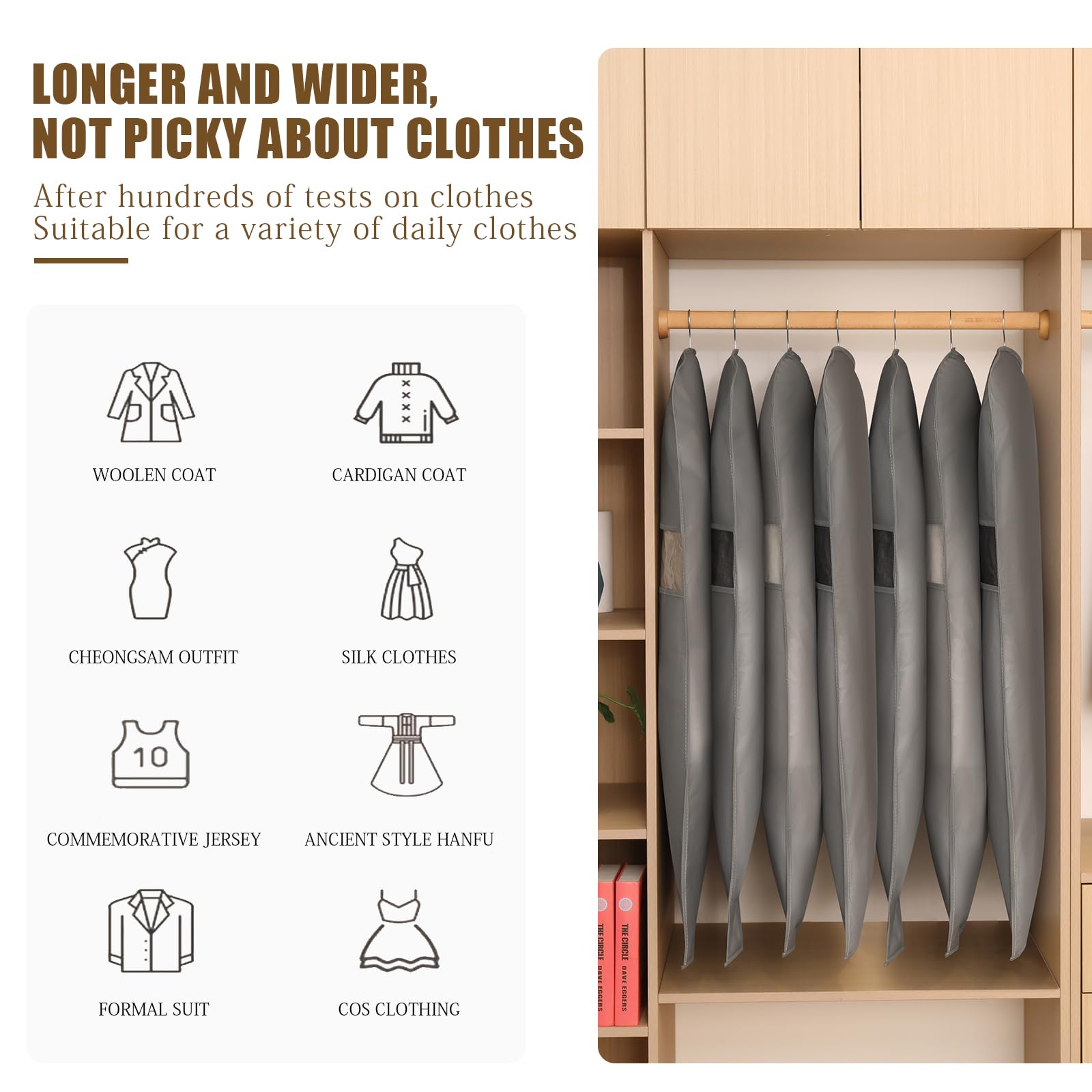 Suit Bag for Hanging Clothes, Suit Covers for Men, Grey, 60x110cm, 2Pcs