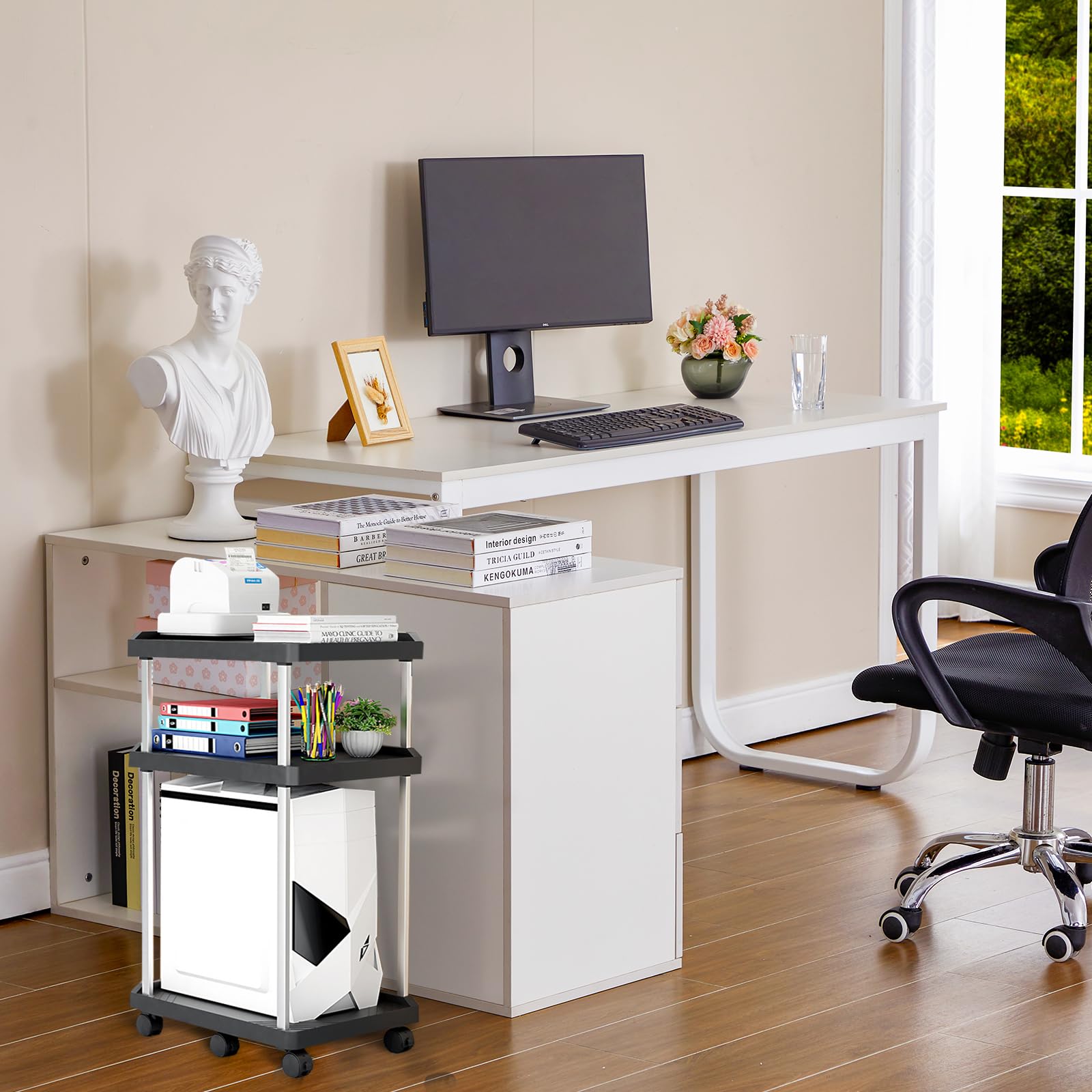 Niciksty 3 Tier Mobile CPU Tower Stand with Wheels, Black