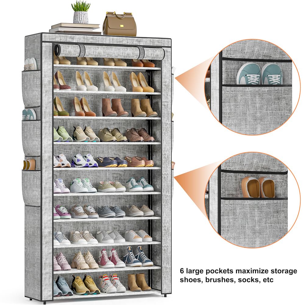 OYREL 10 Tier Shoe Rack Cabinet with Dustproof Cover for 50-56 Pairs Shoes