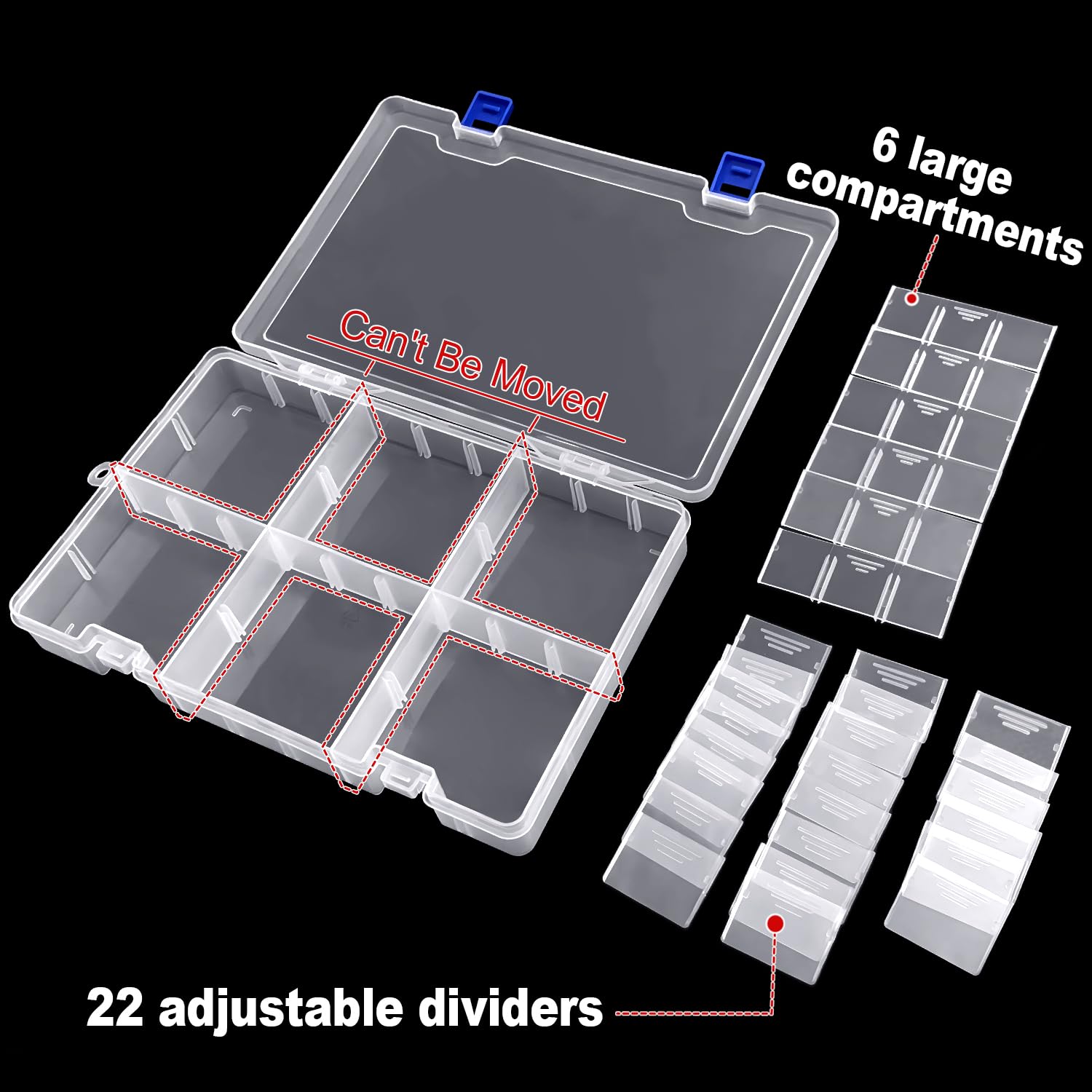 Mgood Storage Box with Adjustable Dividers, 34 Compartments, White
