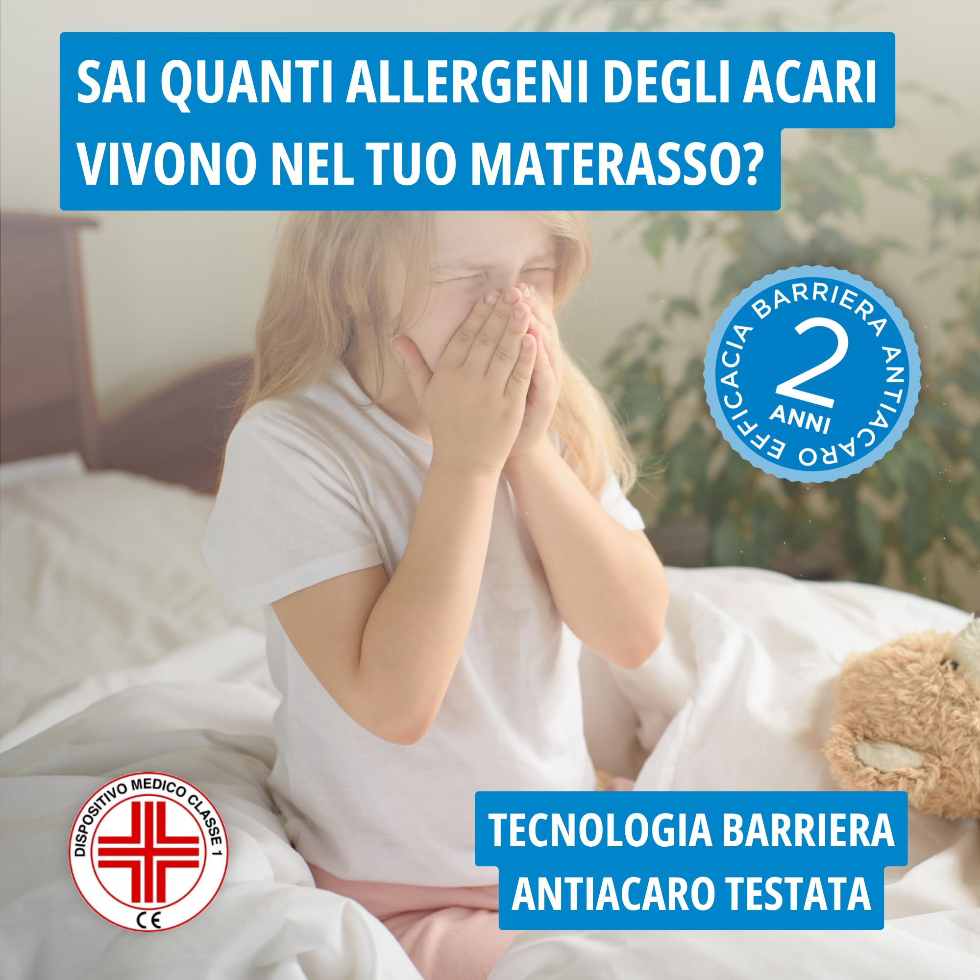 Allergosystem Zipped Mattress Topper for Double Bed 160 x 190 x 20 cm, 2 Pillowcases 50 x 80 cm, Polyester