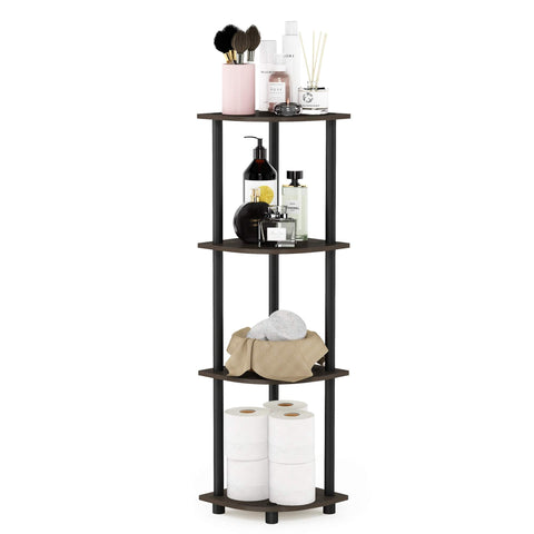Furinno TURN-N-TUBE Toolless Assembly 4-Tier Corner Shelf, Black Corner Book Shelf, Open Shelves Bookshelf, for Organization and Storage, Living Room