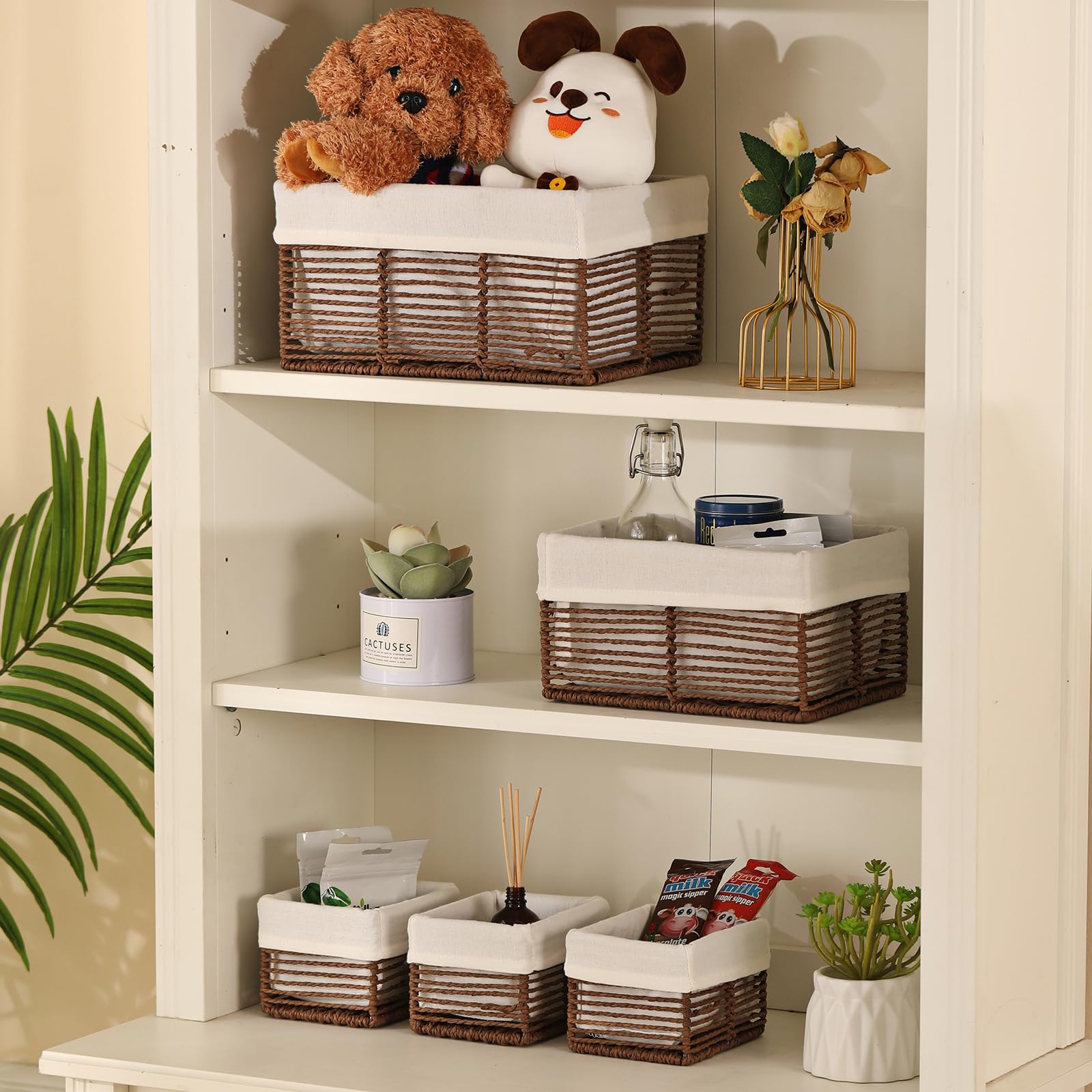 Vagusicc Wicker Storage Basket, Set of 5 Hand-Woven Display Hamper Basket, Nesting Natural Wicker Organizer Baskets, Storage Boxes Bin