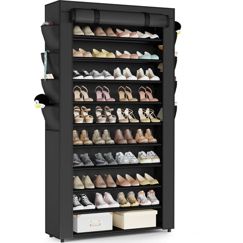 10+1 Tier Shoes Rack with Cover, Shoe Rack Cabinet，Tall Shoe Storage.