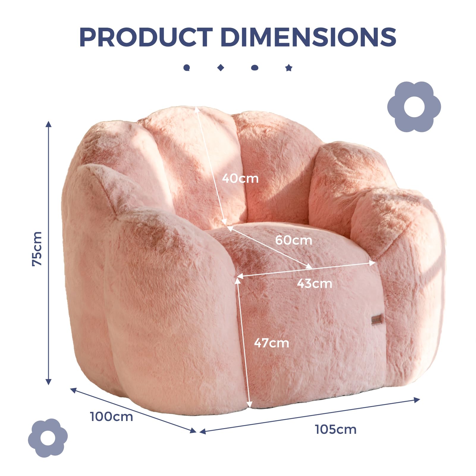 MAXYOYO Floral Shaped Bean Bag Sofa, Includes Filling, Faux Fur Fabric