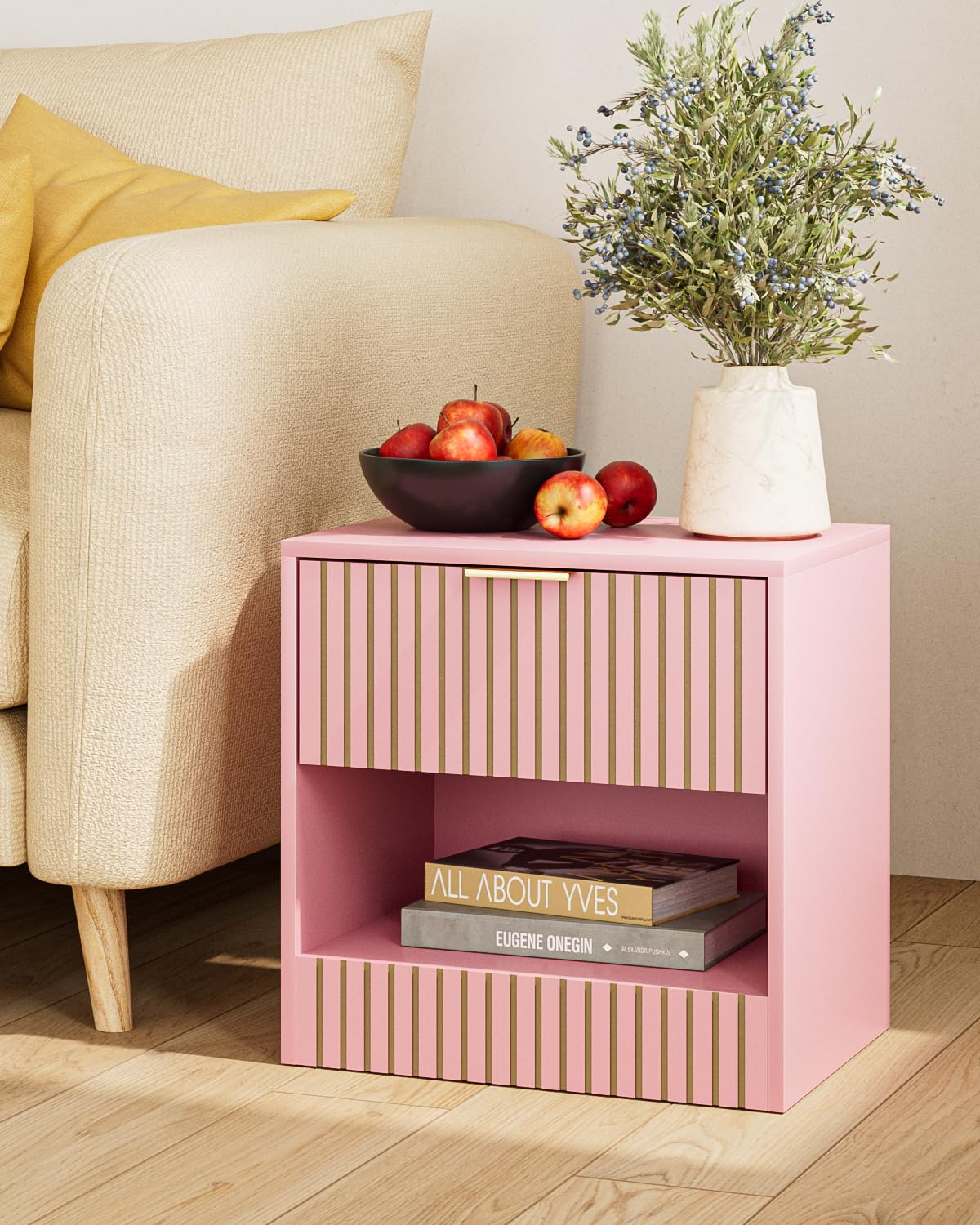 Apetaccat Small Bedside Table,41x28x39cm, Farmhouse Wooden Bedside Cabinet with Drawer,Kids Bedside Table Nightstand for Bedroom,Living