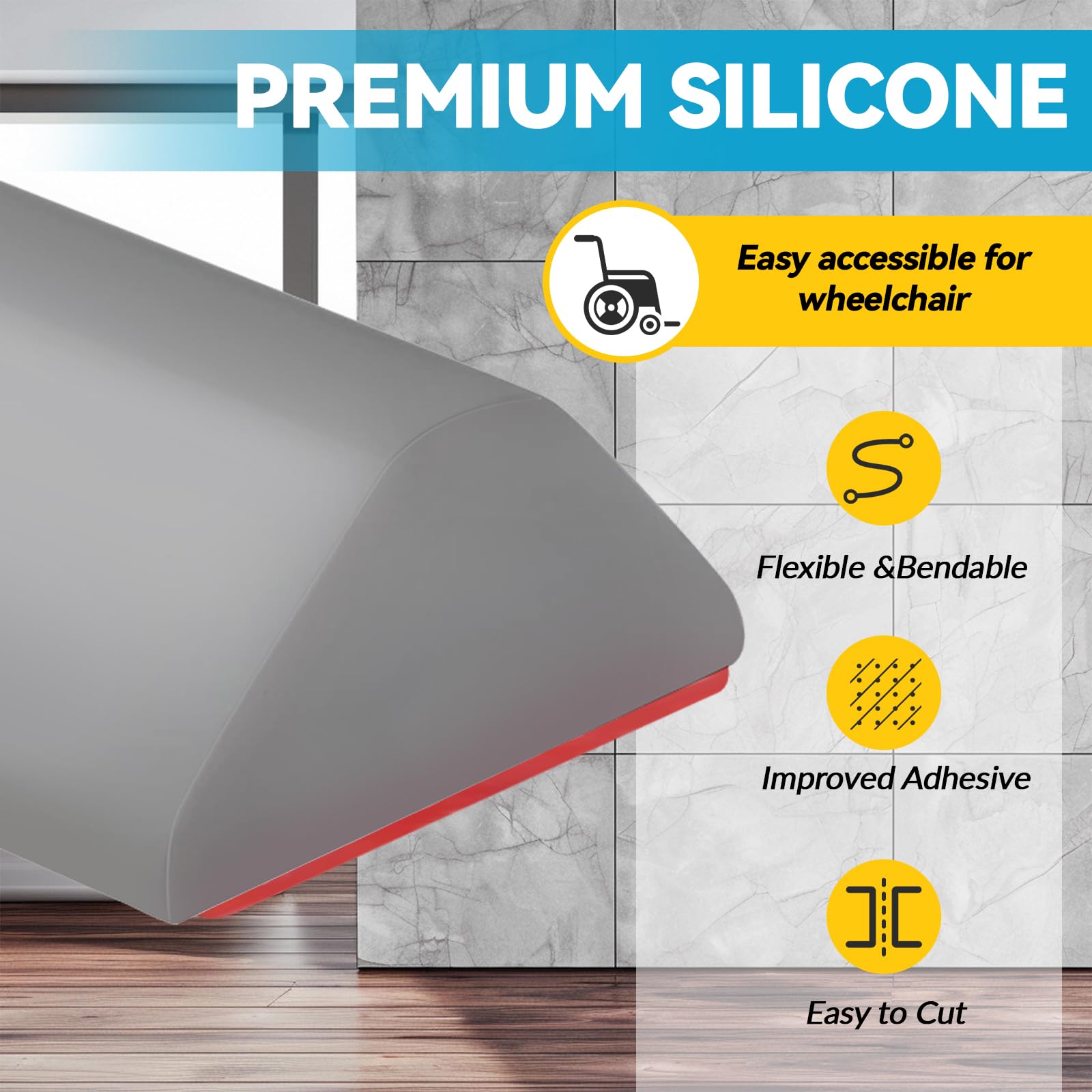 DLYYPLUS 1M Wet Room Floor Barrier, Self-Adhesive Collapsible Silicone Shower Threshold Water Dam