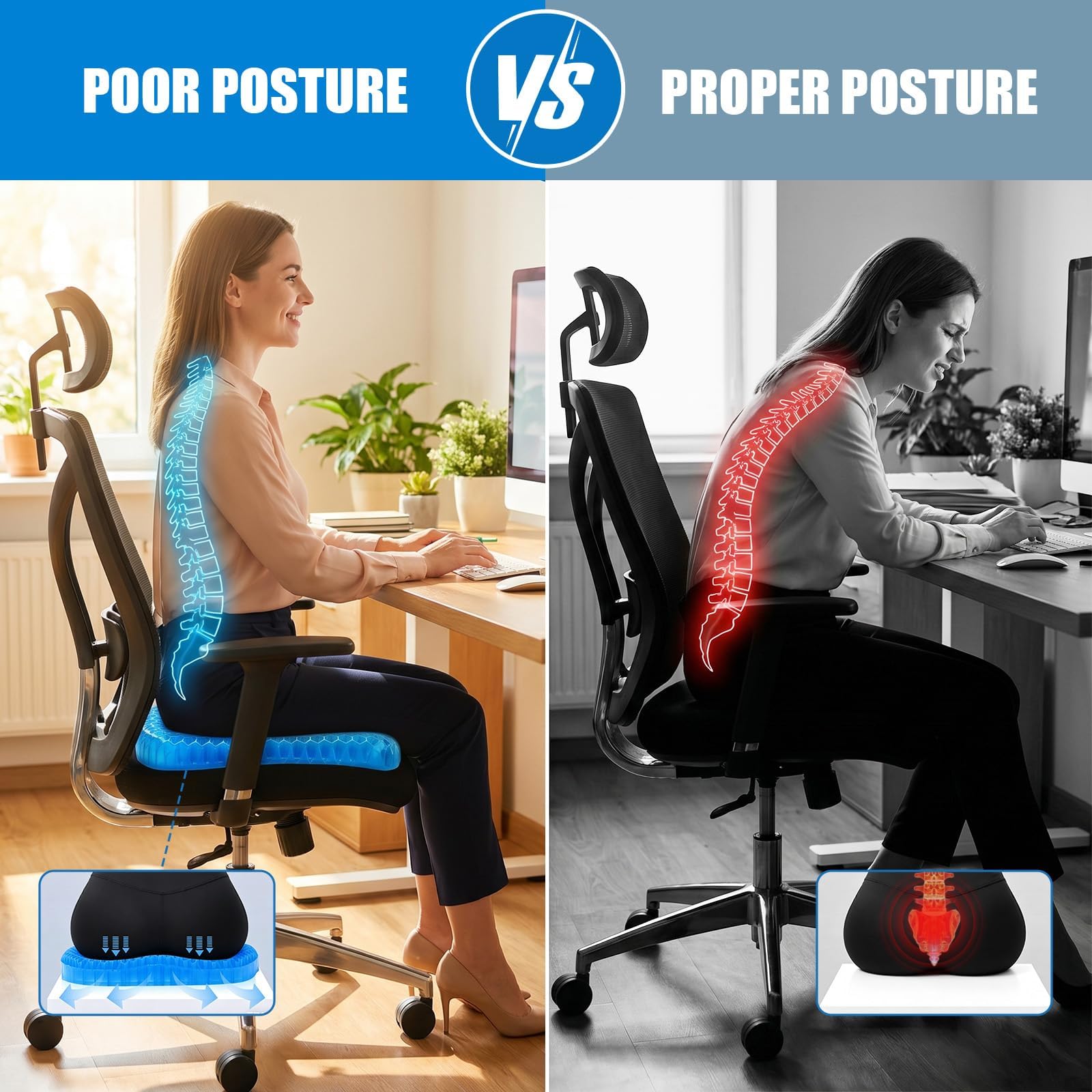zxevg Honeycomb Gel Seat Cushion Non-Slip Breathable