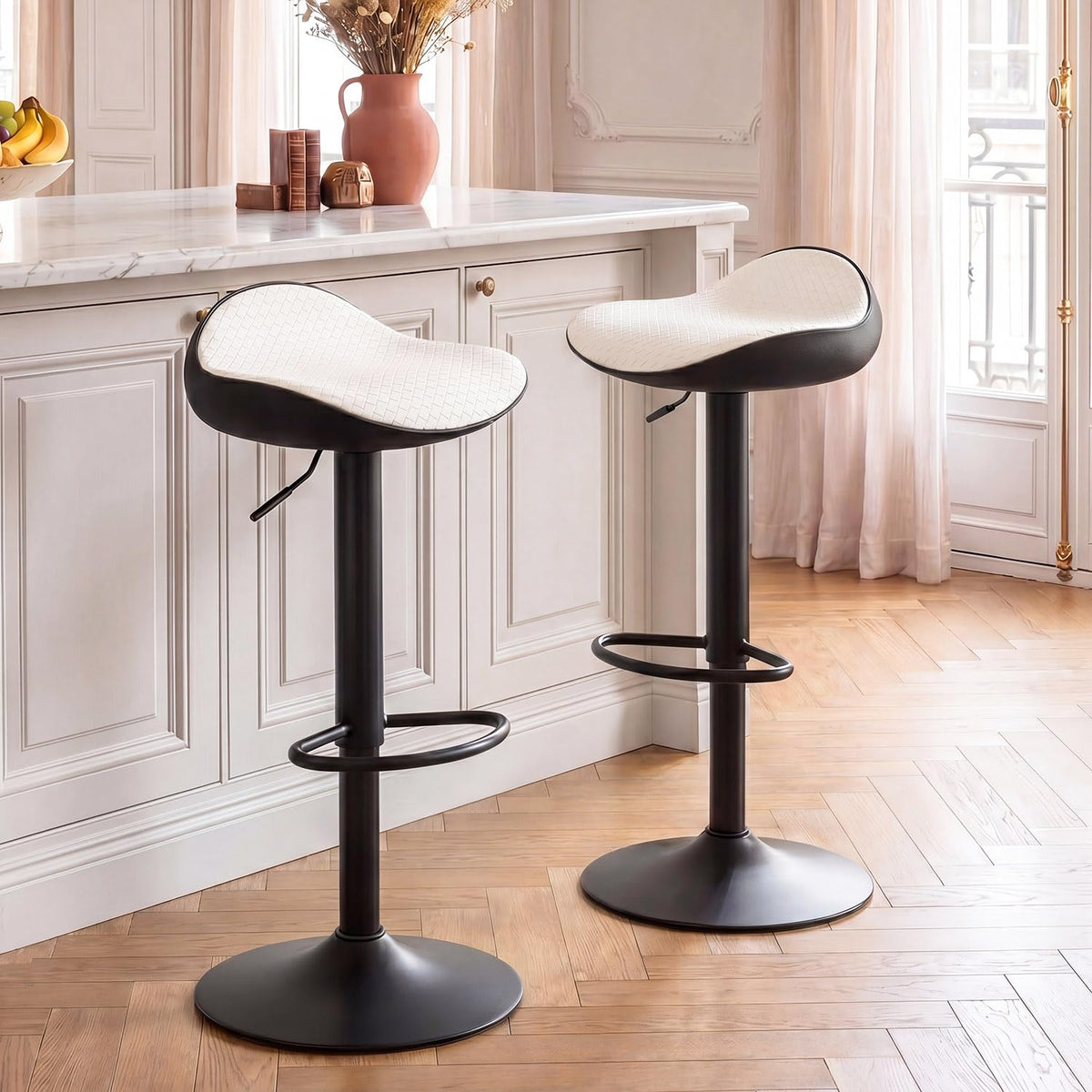 YOUNUOKE White Bar Stools Set of 2 Backless Breakfast Barstools
