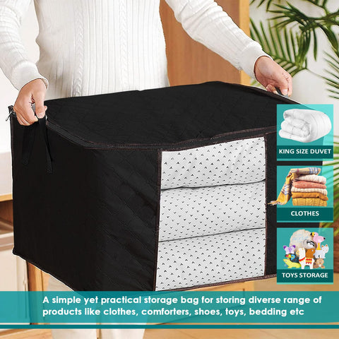Joybees Clothes Storage Bags with Lids, 3-Pack, 90L Large Foldable Boxes with Zipper & Clear Window, Thick Scratch-Resistant Material