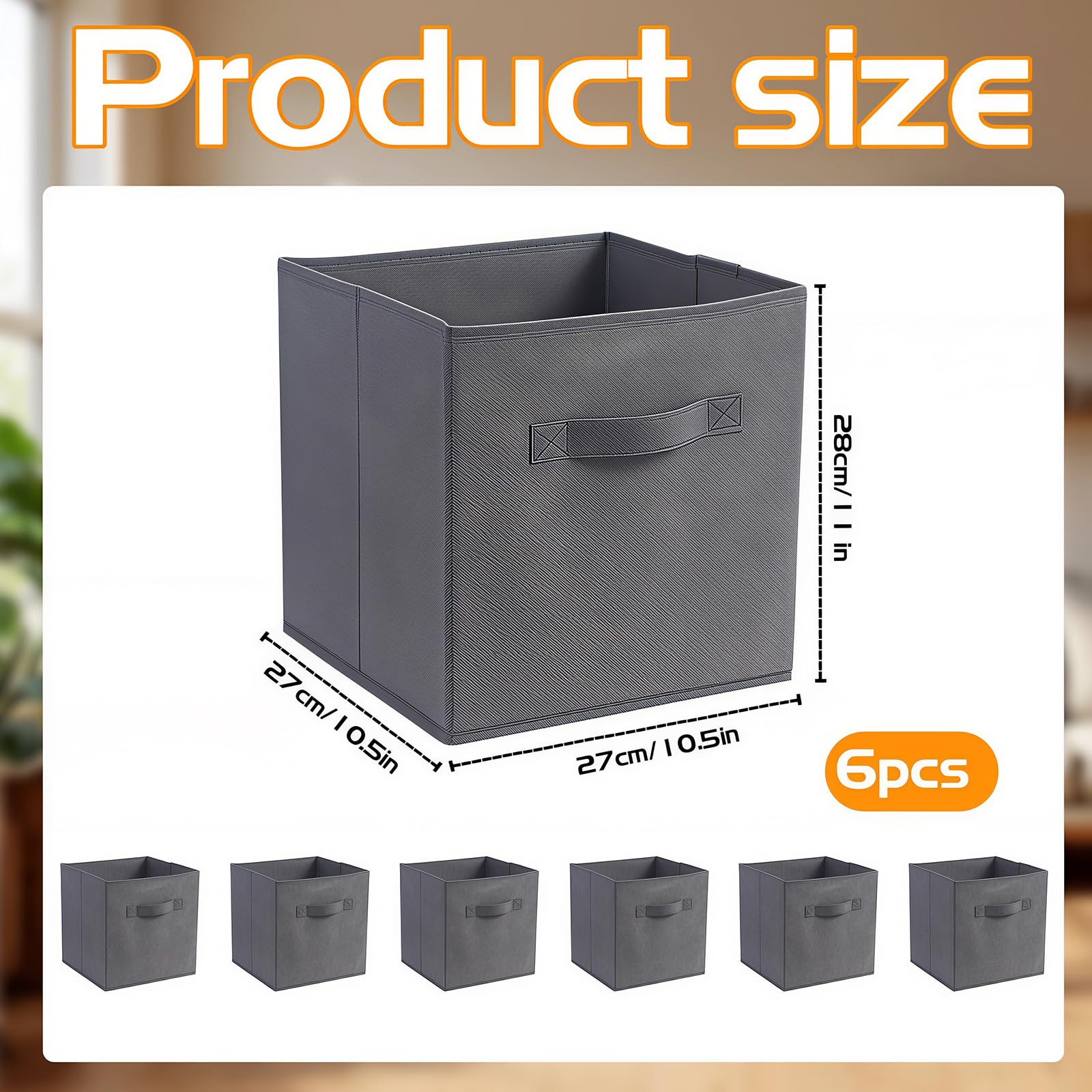 Resszo Cube Storage Boxes Set of 6, 27x27 Cubes with Handles