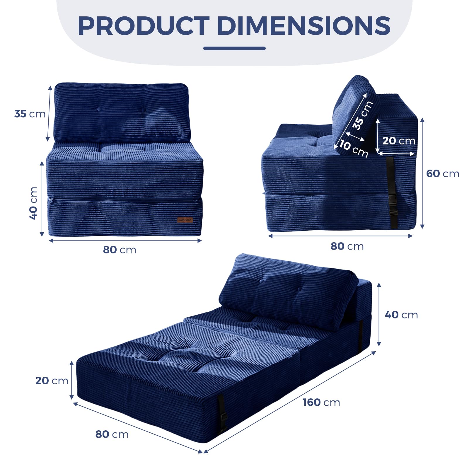 MAXYOYO Folding Sofa Bed, Convertible Sofa Bed with High-Density Support Foam, Portable 4 in 1 Fold Out Chair to Floor Lounger