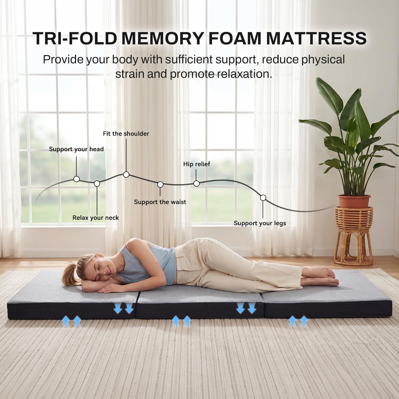 Folding Mattress Double, Memory Foam Foldable Mattress, 90x190x10cm, Grey