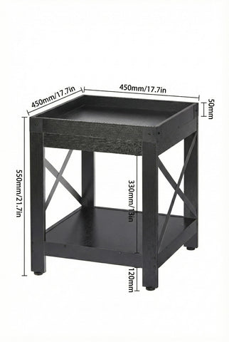 Farmhouse Square Side Table with Open Storage Shelves, Large End Table Modern Sofa Table with X-Metal Frame