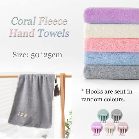 Ailelan Coral Fleece Small Hand Towels, 5 Towel Hooks 50x25CM Quick Dry