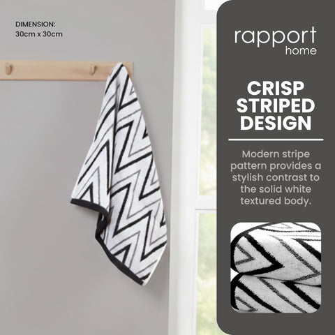 Rapport Home Helix Face Towels 2 Pack, 30x30cm 100% Cotton - Mono Black