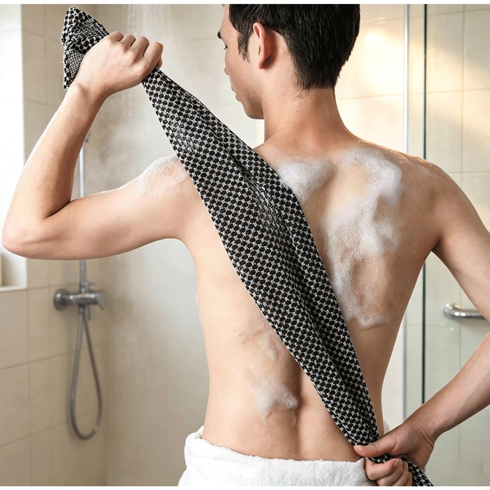90cm Extra Long Exfoliating Towel for Back - Deep Clean Dead Skin Remover, Gentle Mesh Body Scrubber with Rich Lather