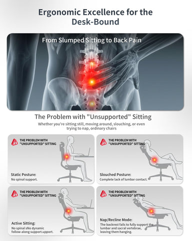 JUMMICO Ergonomic Office Chair with Dynamic Lumbar Support and Footrest, Gaming Chair for Long-Term Comfort, Breathable Fabric for Home Office, Black