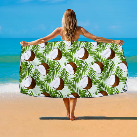 Violetpos Coconut & Palm Leaf Beach Towel, Extra Large 180x90 cm 250GSM Microfibre, Sand Free Quick Dry