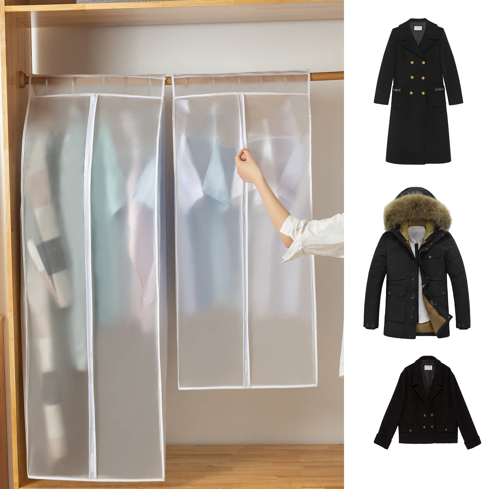 GQC Garment Clothes Dustproof Clothes Rail Cover Storage Bag, Clothes Rack Cover 2 Pcs PEVA Dustproof Wardrobe Hanging Protector Rack Organizer with