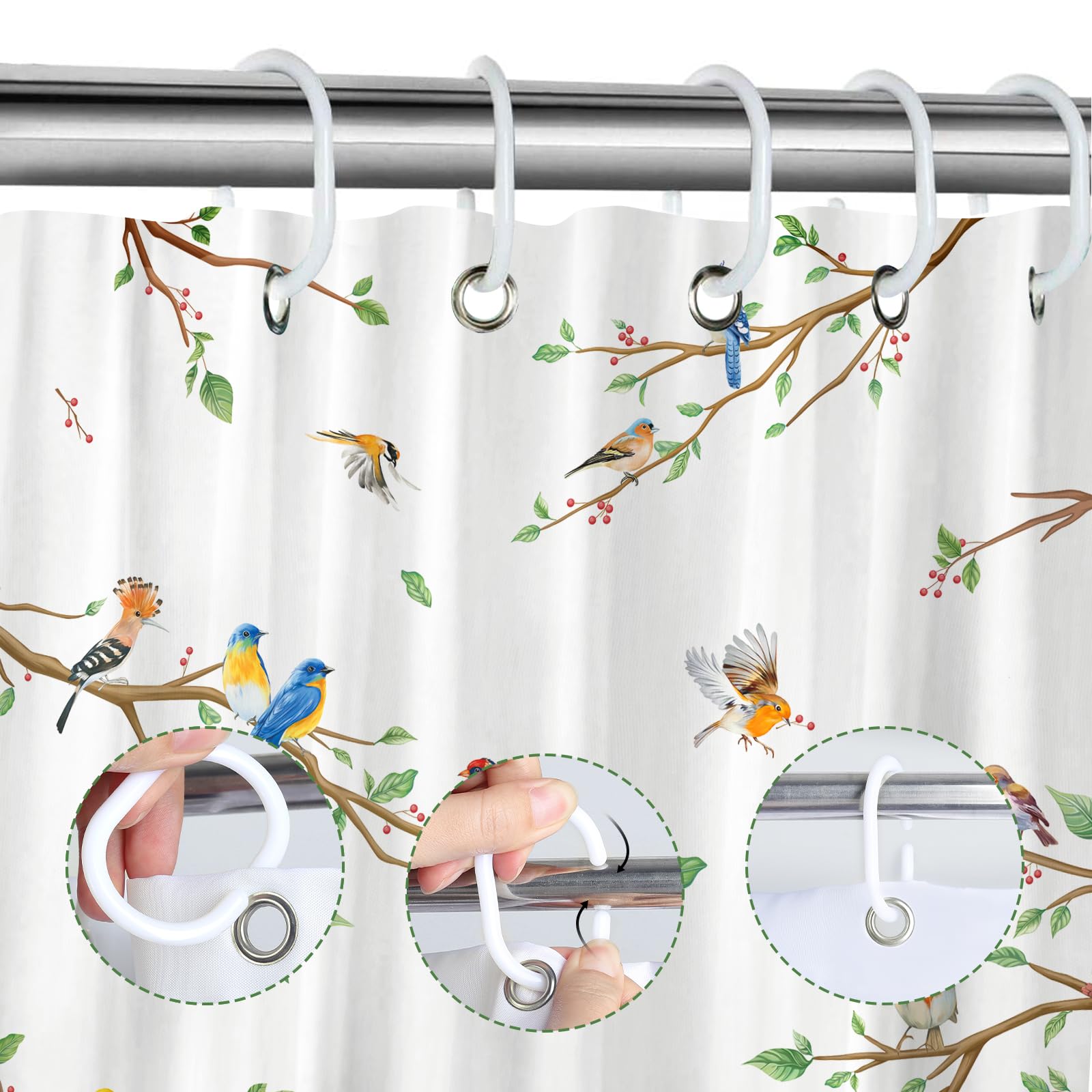 Arquiel Bird Branch Shower Curtain Sets, Waterproof Polyester Squirrel Fabric Shower Curtains with 12 Hooks for Bathroom Home Decoration