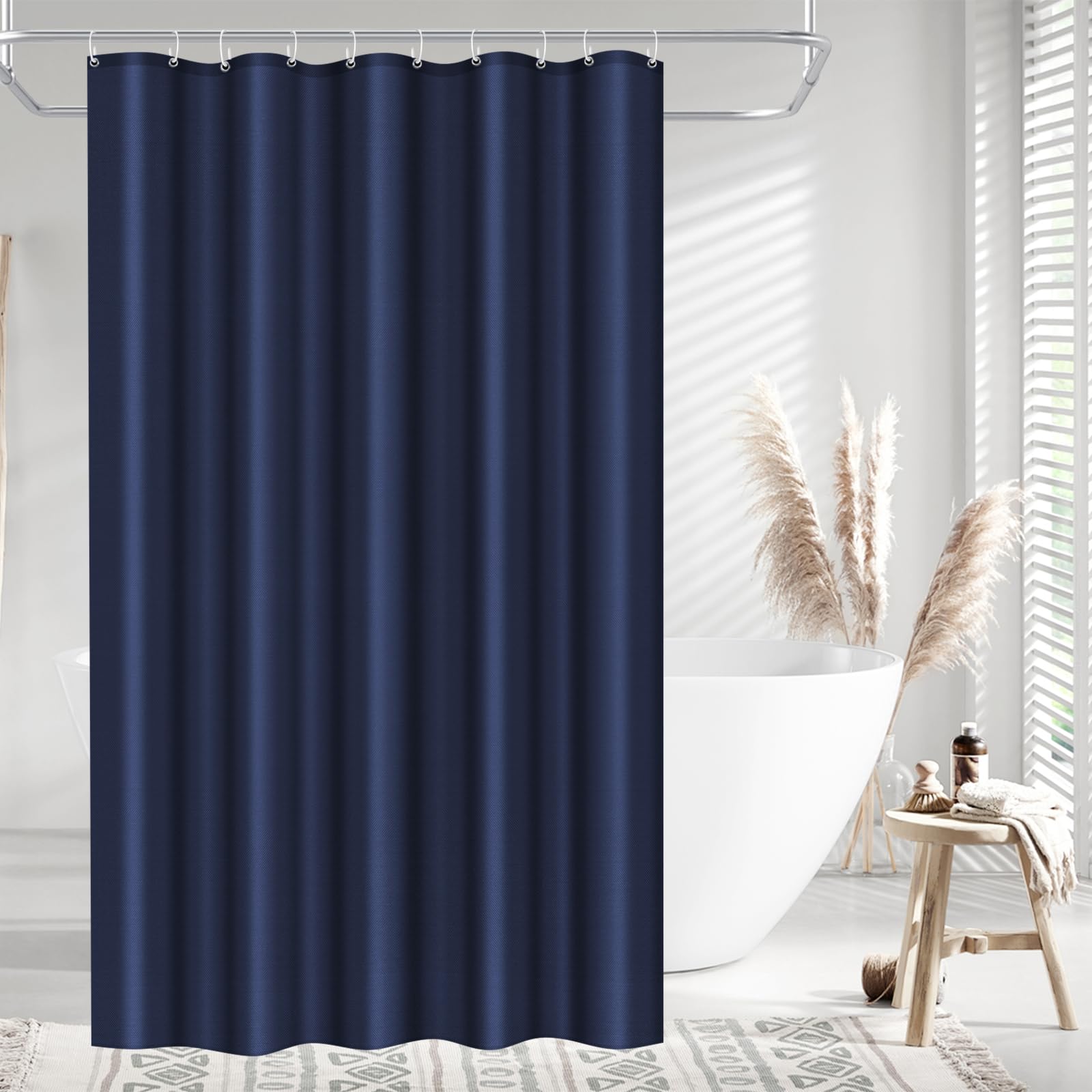 LUKDUNG 150 x 200 cm Polyester Textile Shower Curtain Anti-Mould for Bathroom, Curtain for Bathtub Shower Made of Fabric Waterproof Washable Shower