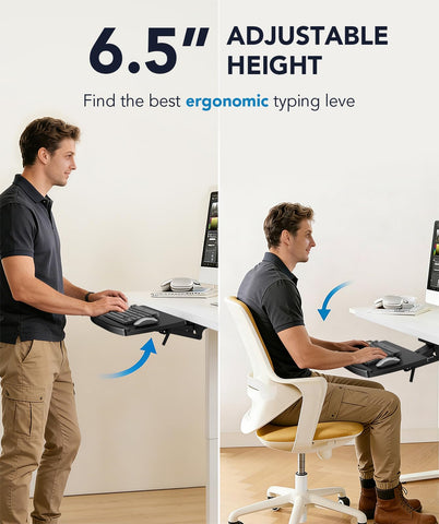 AX WABER Keyboard Tray Under Desk with Storage Drawer, Height Adjustable Keyboard Tray Slide Out 360° Swivel Tilt