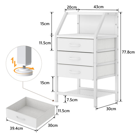 Feonase Bedside Table Wide with 3 Fabric Drawers & Open Shelf Suitable For Bedroom Bed Side Tables, Sofa Side Tables