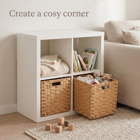 SOCOHOME Cube Storage Box,31x31x31cm Faux Rattan Boxes for Toy Clothes Shelf Nursery Closet Waterproof,Non-Mouldy(Beige, 2 Pcs)