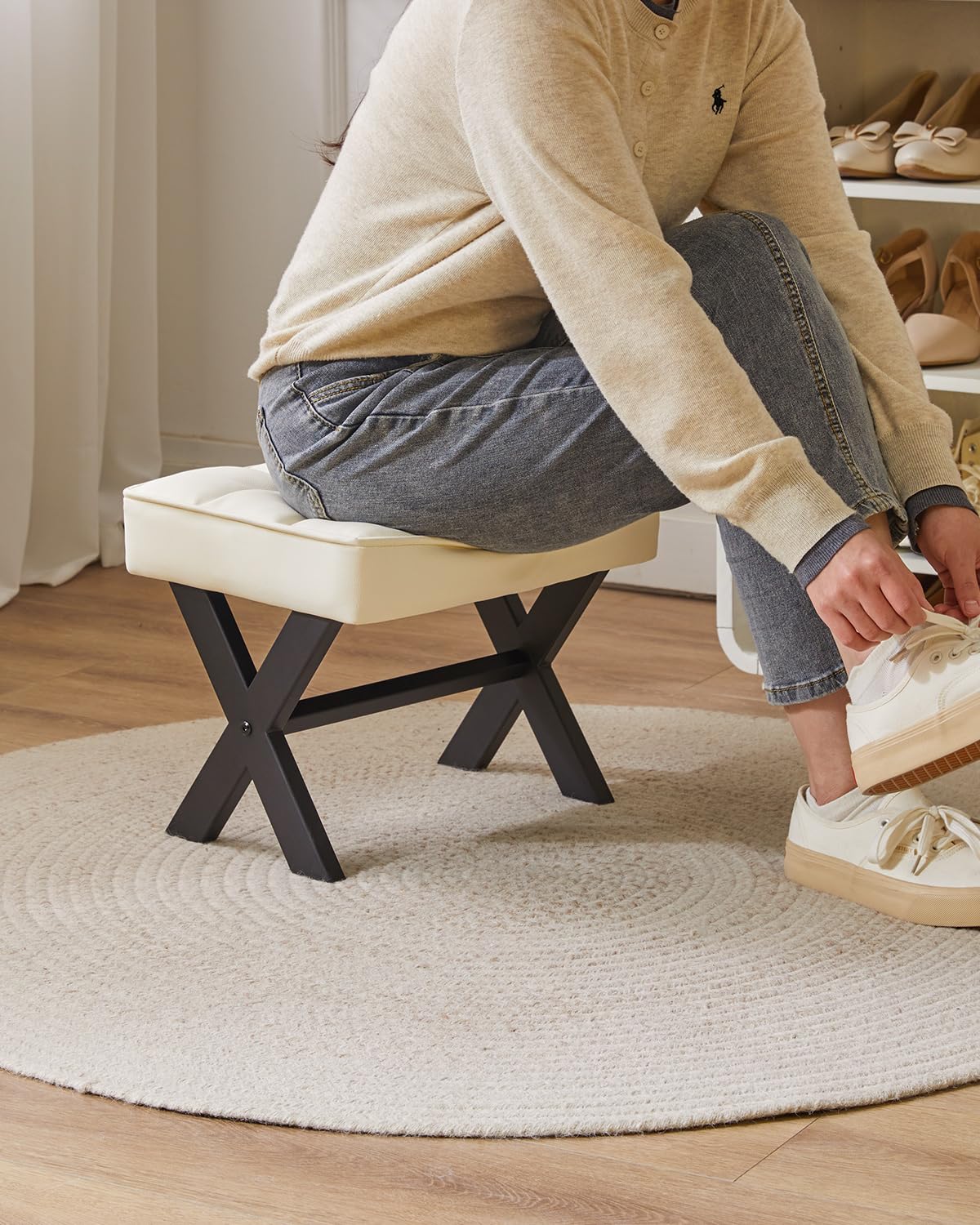 IBUYKE Small 12" H Footrest, Square PU Step Stool, White WBD012W