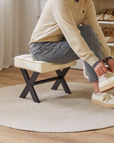 IBUYKE Small 12" H Footrest, Square PU Step Stool, White WBD012W