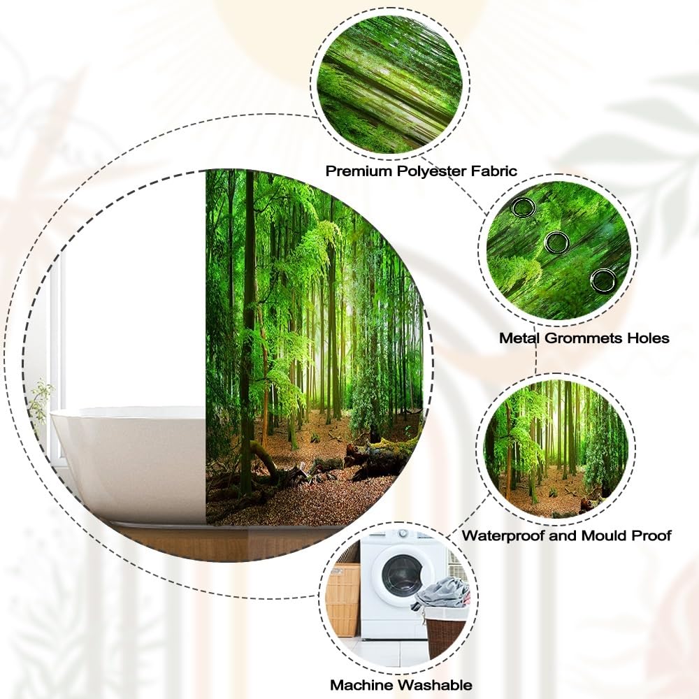 Xiaoterna Spring Shower Curtain Nature Landscape 3D Scenery Bathroom Curtain Deciduous Forest Bathroom Curtain Tropical Rainforest Shower Curtain