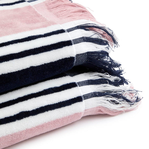 Christy College Beach Towel | 500 GSM | Sand Free | 100% Cotton | Yarn-dyed striped beach towel | Quick Dry Towelling Rear | 100cm x 180cm | Navy Blue