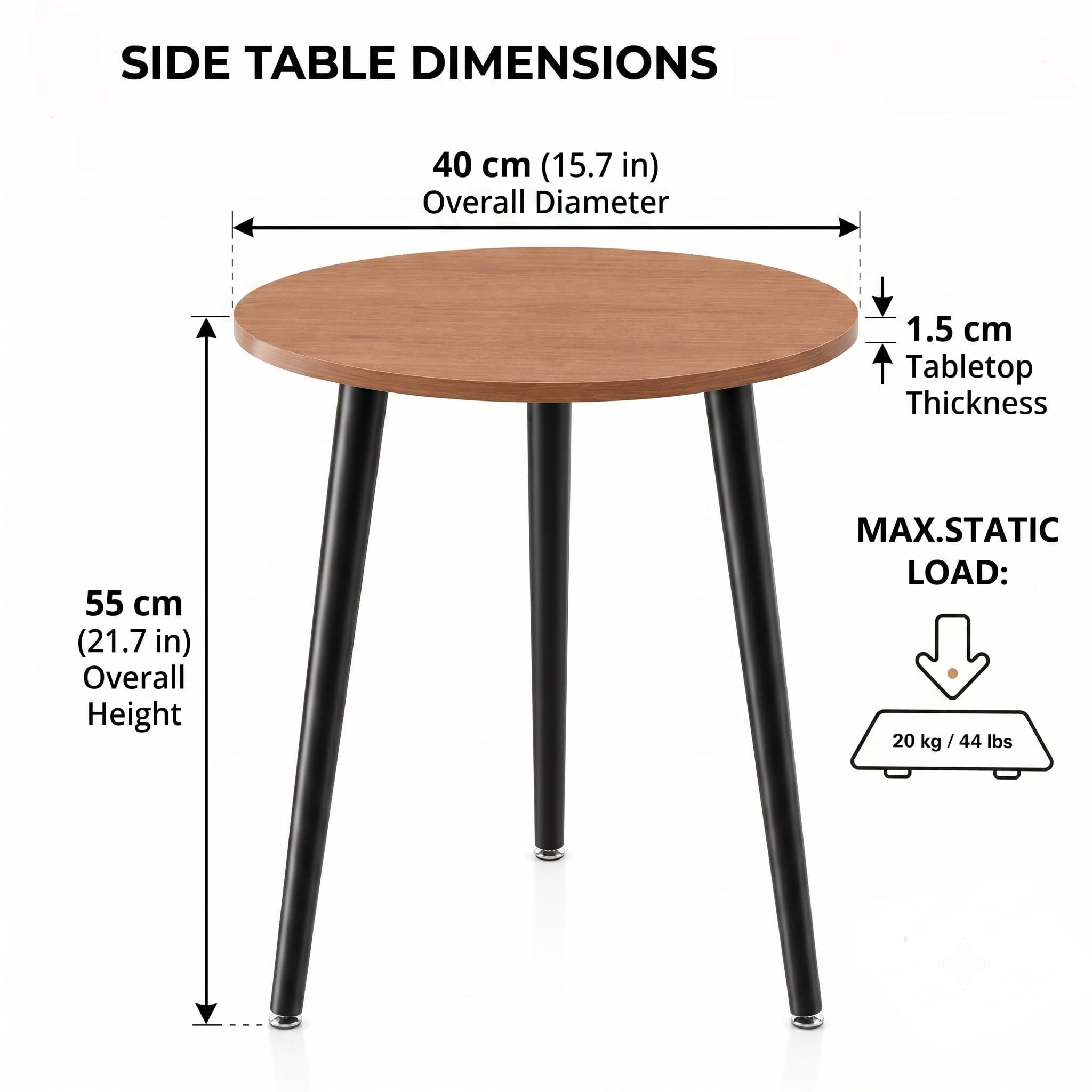 APICIZON Round Side Table, Small End Table with Reinforced Metal Connectors, Walnut Wooden Bedside Table for Living Room, Bedroom