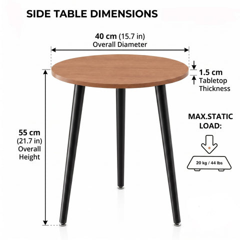 APICIZON Round Side Table, Small End Table with Reinforced Metal Connectors, Walnut Wooden Bedside Table for Living Room, Bedroom