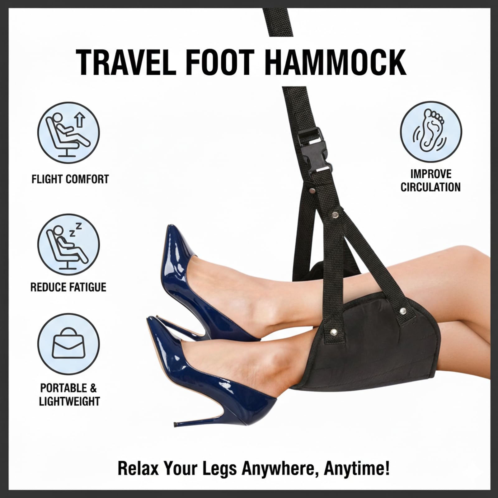 Foot Hammock for Flight, Airplane Foot Rest and Leg Hammock for Long Haul Flight, Portable Plane Essentials with Storage Bag