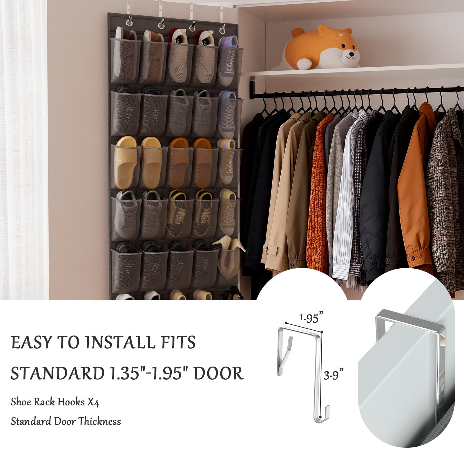 VERONLY Over the Door Shoe Organiser, 40 Large Breathable Mesh Pocket,Space Saving Hanging Shoe Rack,Shoe Storage Holder for Entryway Bedroom Closet