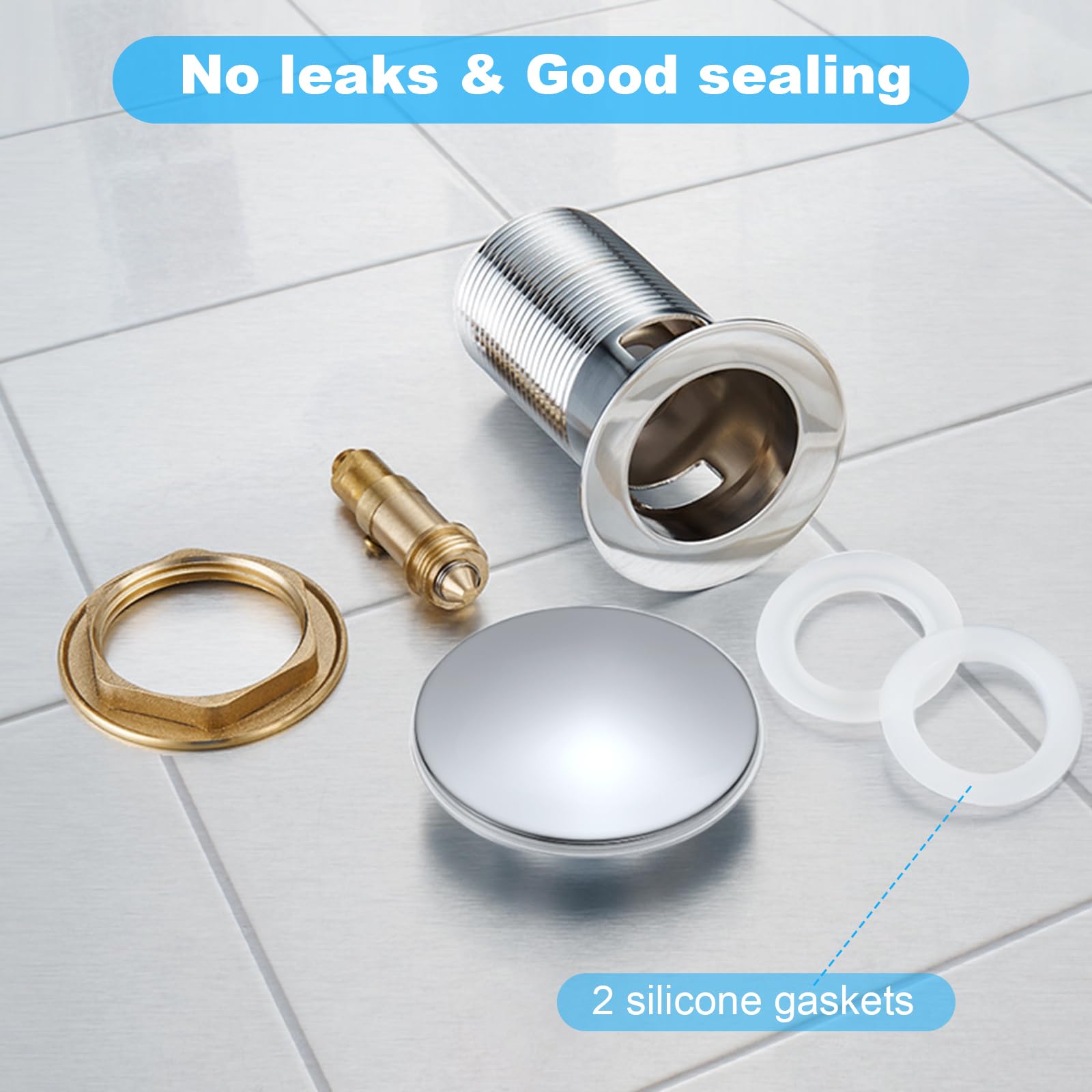 Ainiv Pop Up Sink Plug, Drain Fitting Sink With Overflow, Brass Pop Up Drain Valve for Washbasin Drain Fitting Bathroom Sink with Stainless Steel