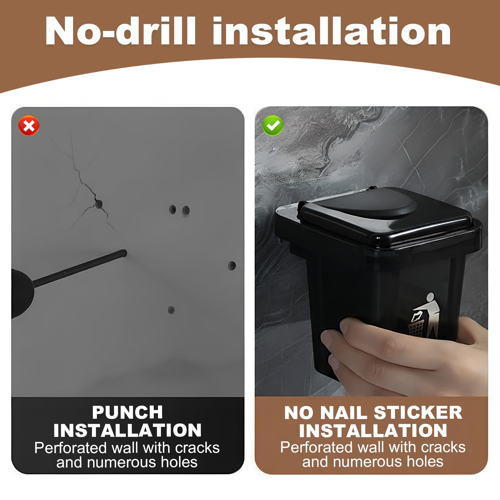 Wall-Hanging Ashtray Can with Brush, Trash Can Ashtray with Lid, Stainless Steel Creative Small Trash Cans with Removable Inner Bucket and Cover