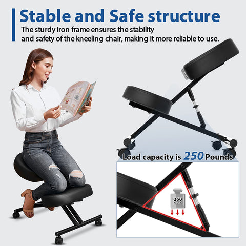 Himimi Kneeling Chair Ergonomic with Thick Memory Foam Cushion, Height Adjustable Office Stool