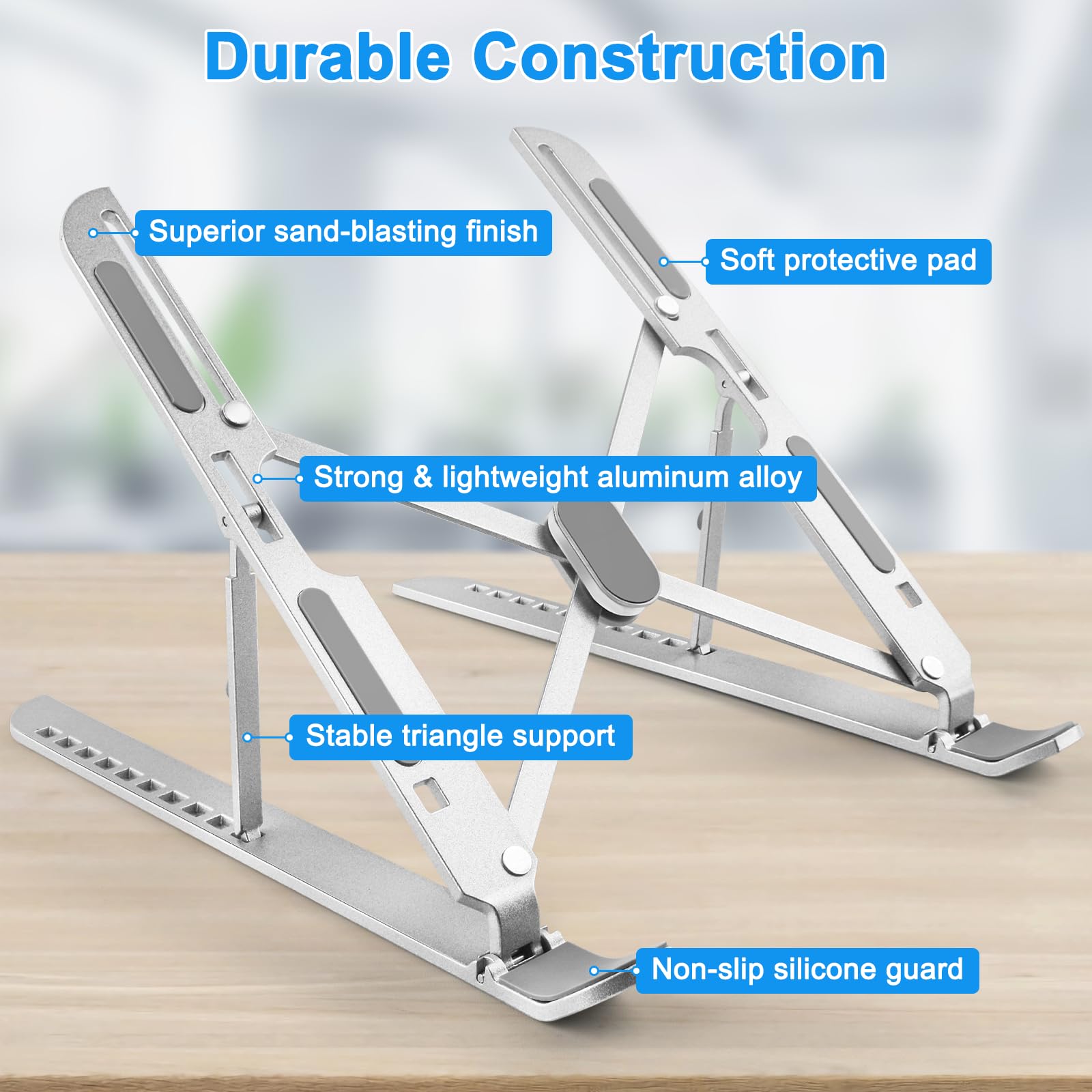 Laptop Stand for Desk Adjustable, Folding Tablet Stand Aluminum Portable Laptop Riser for Desk, Foldable Computer Stand Laptop Holder for Notebook PC