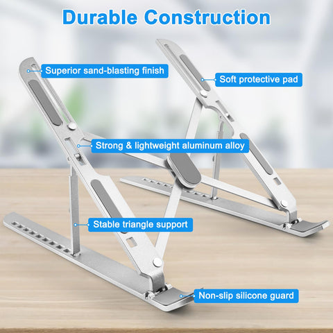Laptop Stand for Desk Adjustable, Folding Tablet Stand Aluminum Portable Laptop Riser for Desk, Foldable Computer Stand Laptop Holder for Notebook PC